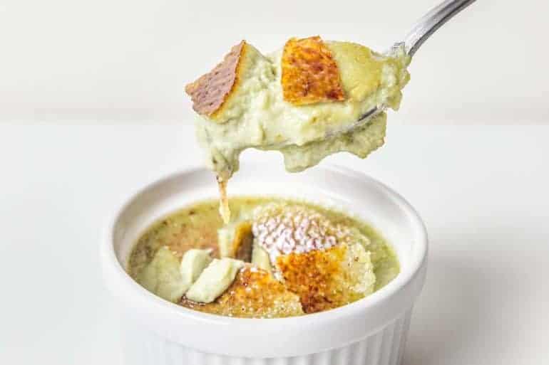 Instant Pot Green Tea Creme Brulee Recipe (Pressure Cooker Creme Brulee): make this rich creamy custard and crackable caramel top. Easy yet fancy dessert.