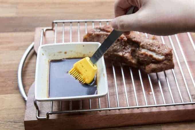 Char Siu (Chinese BBQ Pork) in Pressure Cooker Recipe - Basting the pork with honey sauce mixture