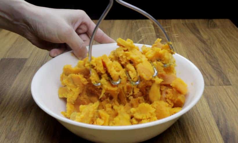 instant pot sweet potato mash: mash sweet potato with potato masher  #AmyJacky #InstantPot #PressureCooker #recipe #sides #vegetarian