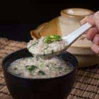 Make Healthy Instant Pot Congee (Jook) Recipe with Minced Beef & Spinach! Soothing 7-ingredient pressure cooker congee.