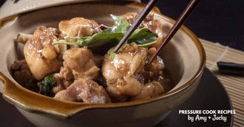 Classic Taiwanese Instant Pot Three Cup Chicken Recipe (San Bei Ji) 三杯鷄: tender chicken in fragrant, savory-spiced, slightly sweet secret sauce.