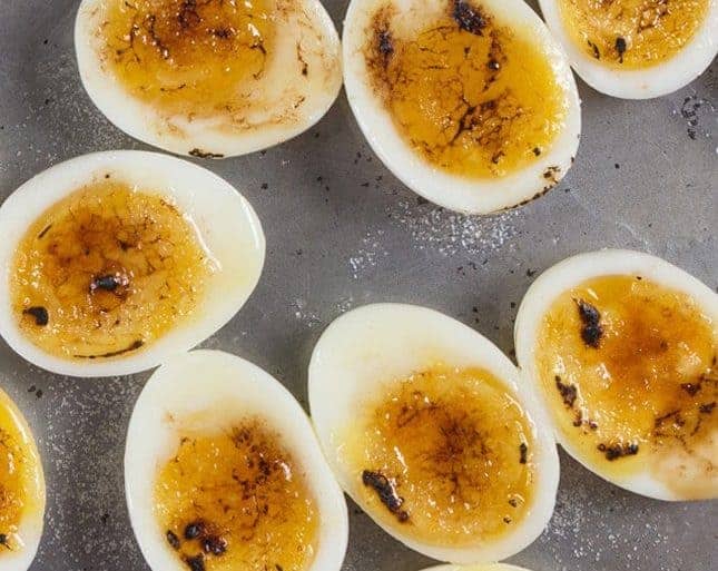 Instant Pot Egg Brûlée Recipe (Pressure Cooker Egg Brûlée): Make this 3-ingredient Egg Brulee to impress your guests! Simple yet fancy soft boiled egg hor d'oeuvres or appetizer. Perfect for holiday potlucks or parties!