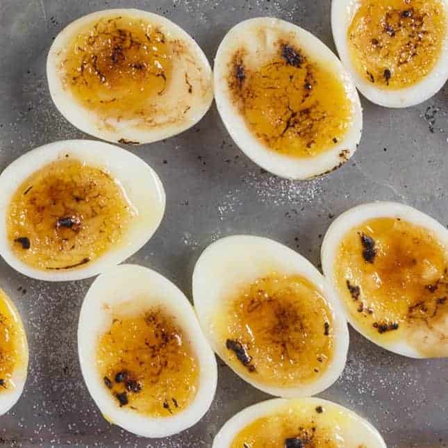 Instant Pot Egg Brûlée Recipe (Pressure Cooker Egg Brûlée): Make this 3-ingredient Egg Brulee to impress your guests! Simple yet fancy soft boiled egg hor d'oeuvres or appetizer. Perfect for holiday potlucks or parties!