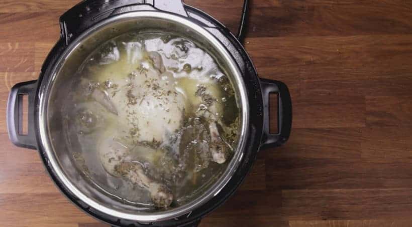 remove and drain pressure cooker whole chicken