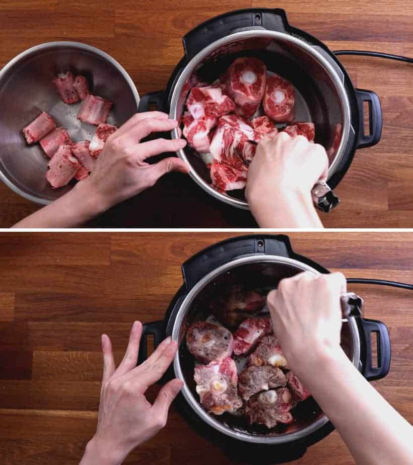 brown oxtails in Instant Pot Pressure Cooker