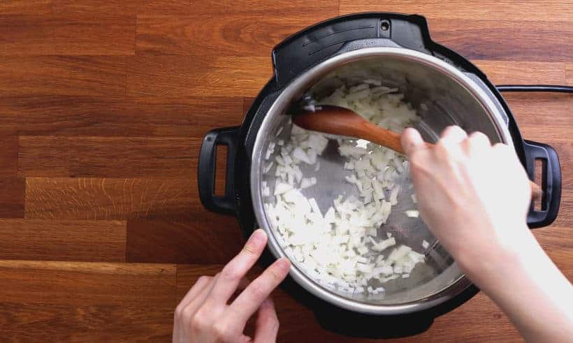 Black Beans Recipe: saute onions in Instant Pot Pressure Cooker #AmyJacky #InstantPot #recipes #healthy #vegetarian