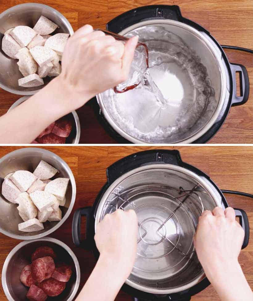 Instant Pot Taro: add water and steamer rack in Instant Pot Pressure Cooker  #AmyJacky #InstantPot #PressureCooker #recipe