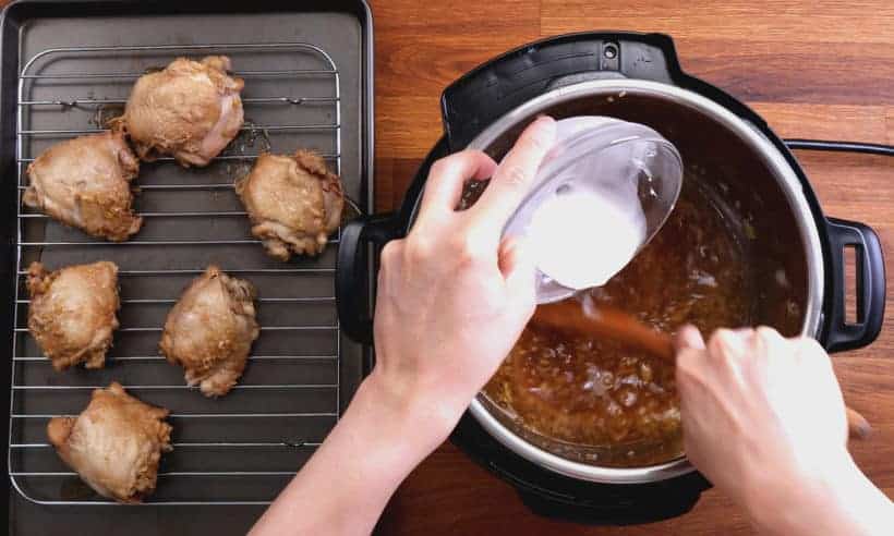 Instant Pot Lemongrass Chicken | Pressure Cooker Lemongrass Chicken: season and thicken lemongrass chicken sauce    #AmyJacky #InstantPot #PressureCooker #recipes #chicken #asian
