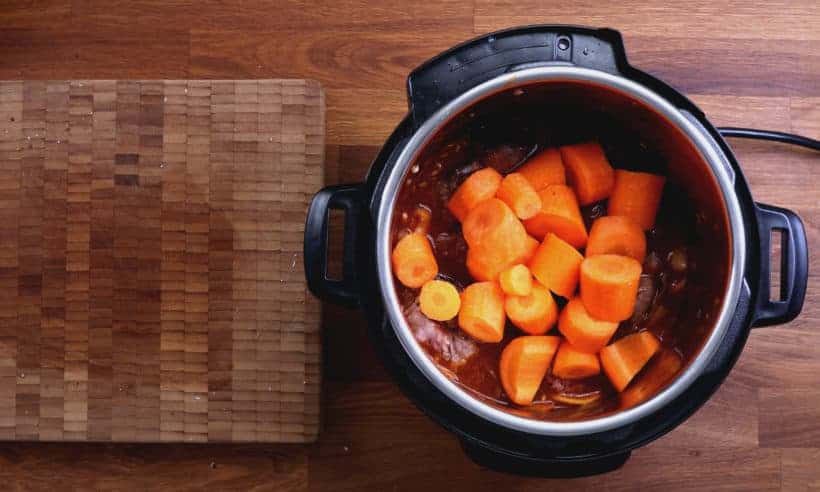 Pressure Cooker Bo Kho: layer carrot chunks on top of beef cubes in Instant Pot   #AmyJacky #InstantPot #PressureCooker #beef #asian #recipes