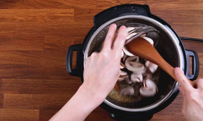 instant pot mushroom pork chops: saute mushrooms in Instant Pot Pressure Cooker  #AmyJacky #InstantPot #PressureCooker #recipes #easy
