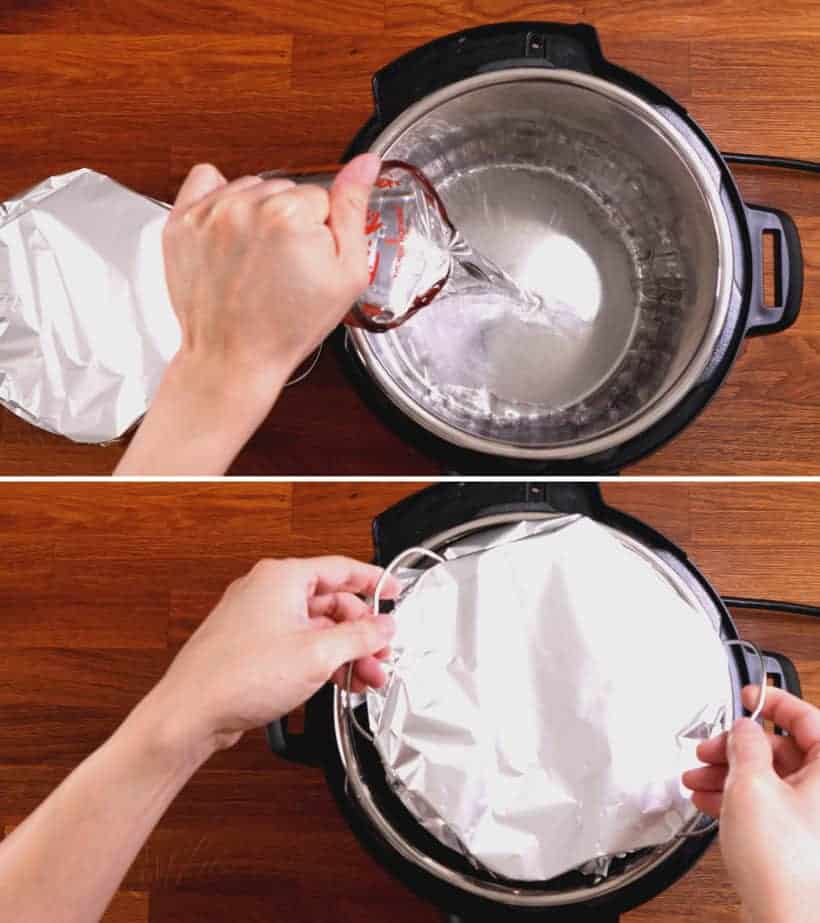 Pressure Cook Egg Bites: wrap egg bite mold with aluminum foil and place in Instant Pot Pressure Cooker  #AmyJacky #InstantPot #PressureCooker #recipes