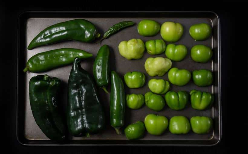 How to roast tomatillos, jalapeno, poblano peppers, serrano peppers, anaheim peppers