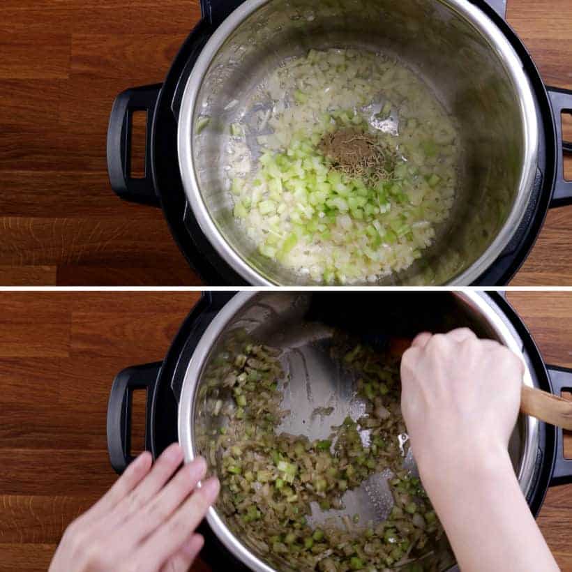 saute celery and spices in Instant Pot    #AmyJacky #InstantPot #PressureCooker #sides #christmas #thanksgiving #recipes