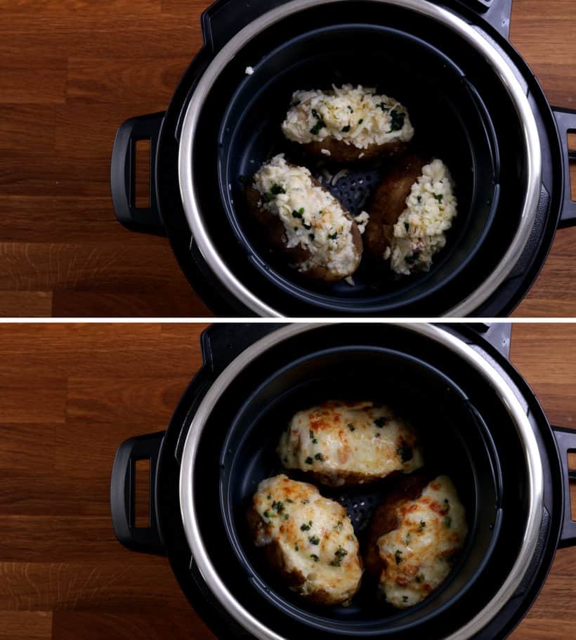 Air Fryer Twice Baked Potatoes in Instant Pot Duo Crisp    #AmyJacky #InstantPot #PressureCooker #AirFryer #NinjaFoodi #sides #potatoes