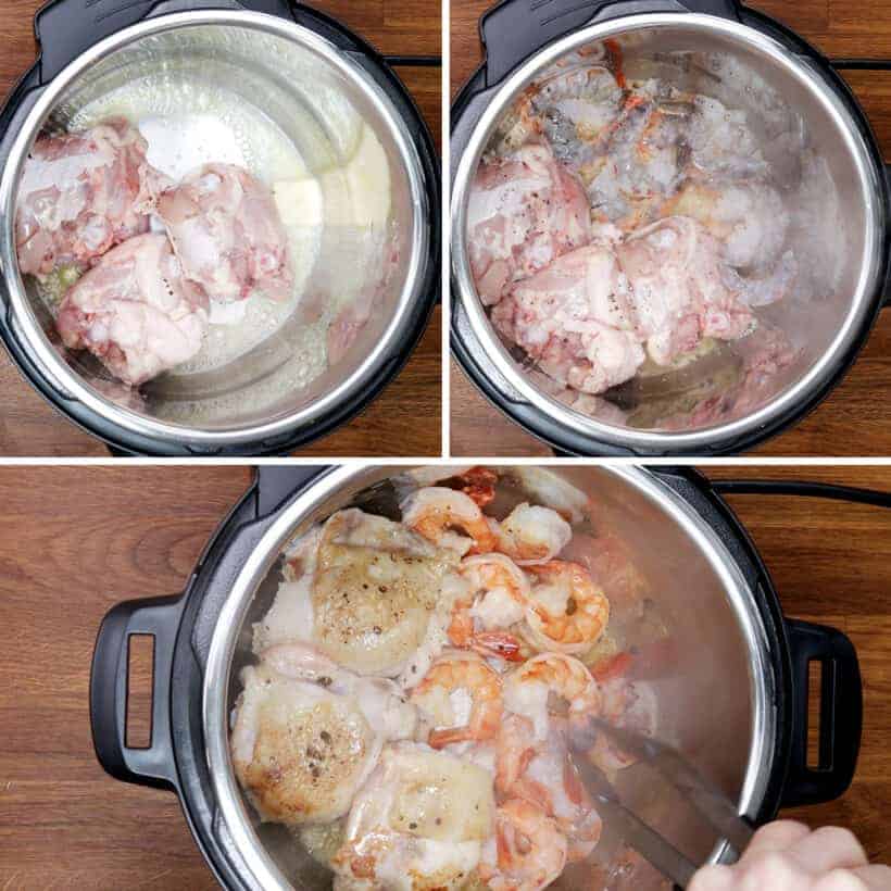 saute chicken and shrimps in Instant Pot    #AmyJacky #InstantPot #PressureCooker #recipe #chicken #cajun