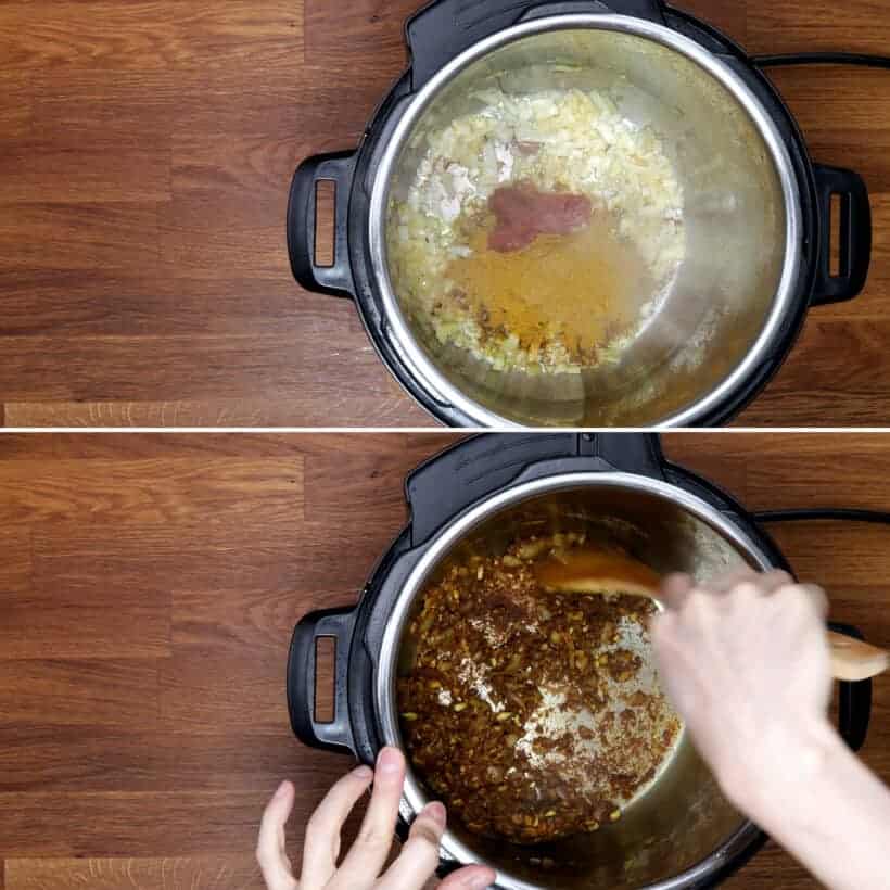 saute spices in Instant Pot #AmyJacky #InstantPot #PressureCooker #recipe