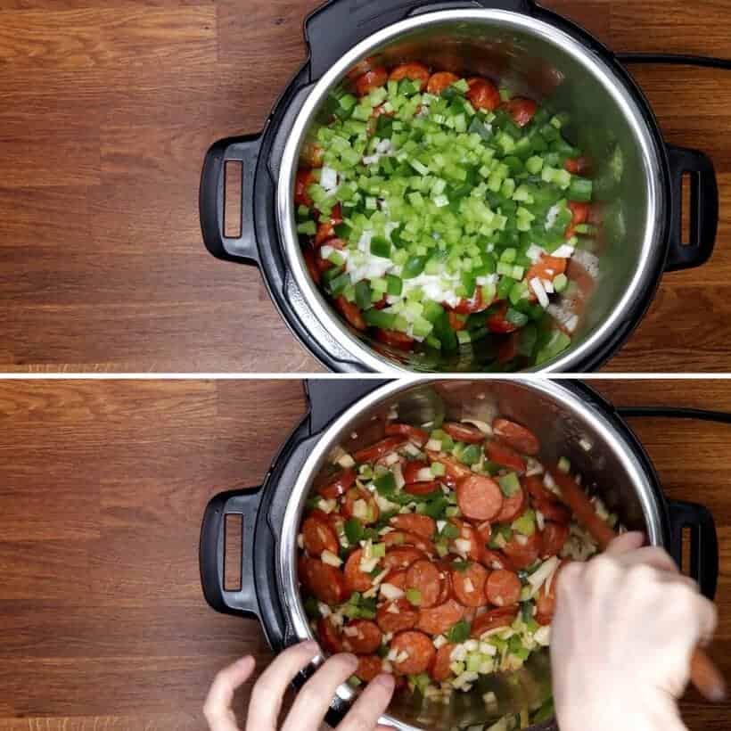saute onions, green bell peppers, celery in Instant Pot  #AmyJacky #InstantPot #PressureCooker #recipe