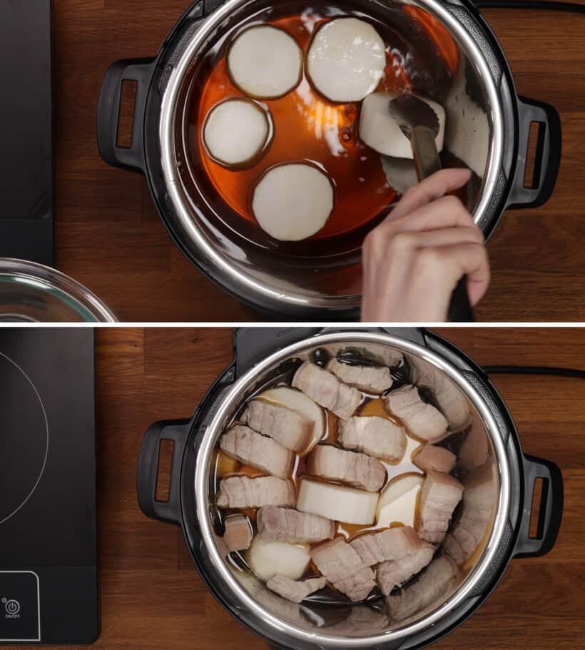 pressure cook daikon and pork belly